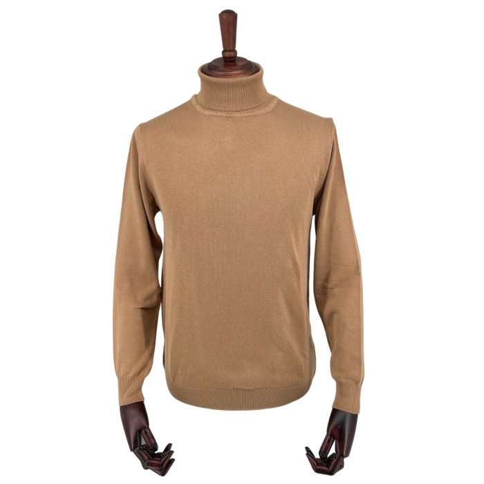 Sweter bawełniany z golfem camel