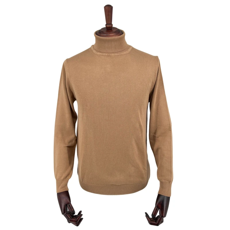 Sweter bawełniany z golfem camel