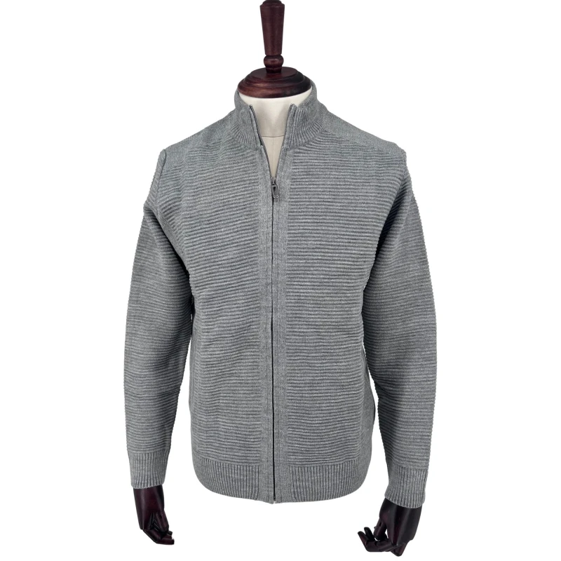 Sweter rozpinany szary prążek