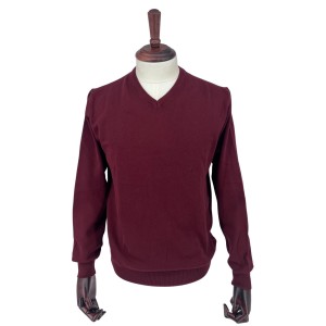 Sweter bawełniany z dekoltem w serek bordowy