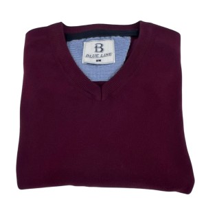 Sweter bawełniany z dekoltem w serek bordowy