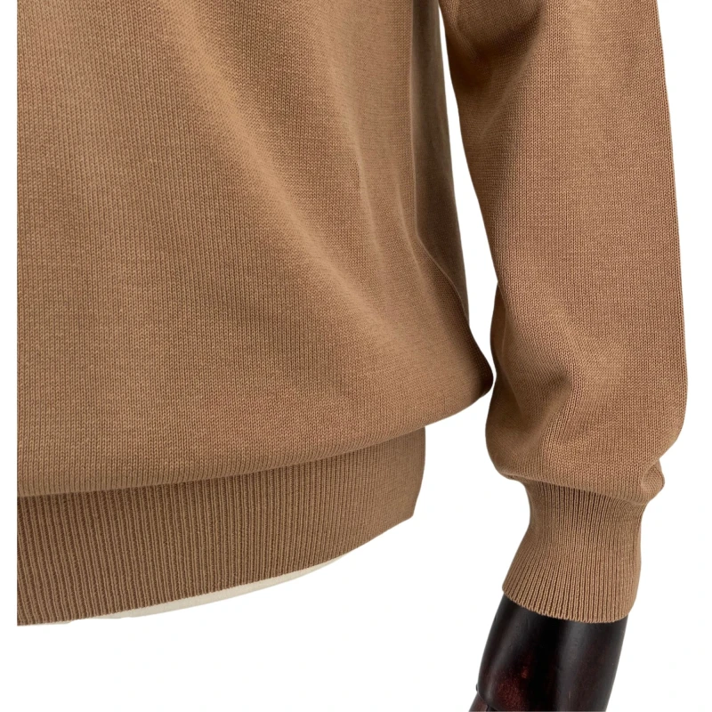 Sweter bawełniany z dekoltem w serek camel
