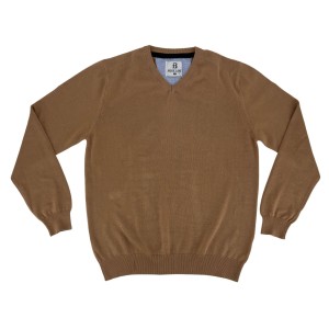 Sweter bawełniany z dekoltem w serek camel