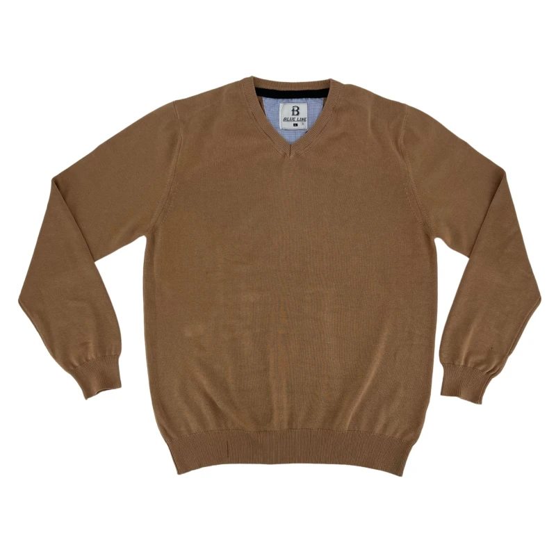 Sweter bawełniany z dekoltem w serek camel