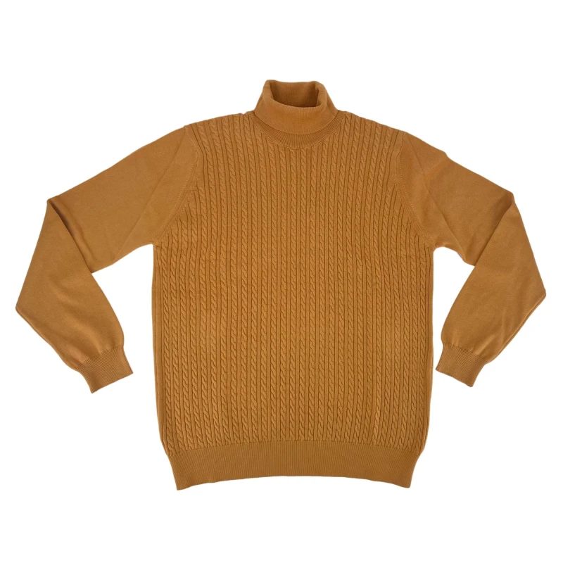 Sweter z golfem w warkoczowym wzór  żółty