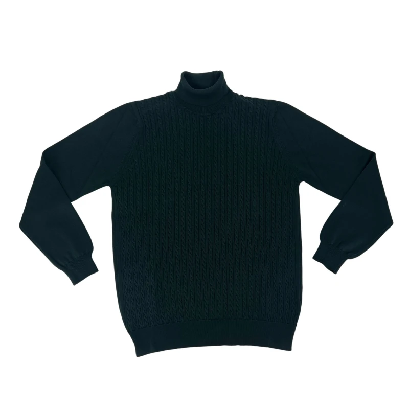 Sweter z golfem w warkoczowym wzór  zielony