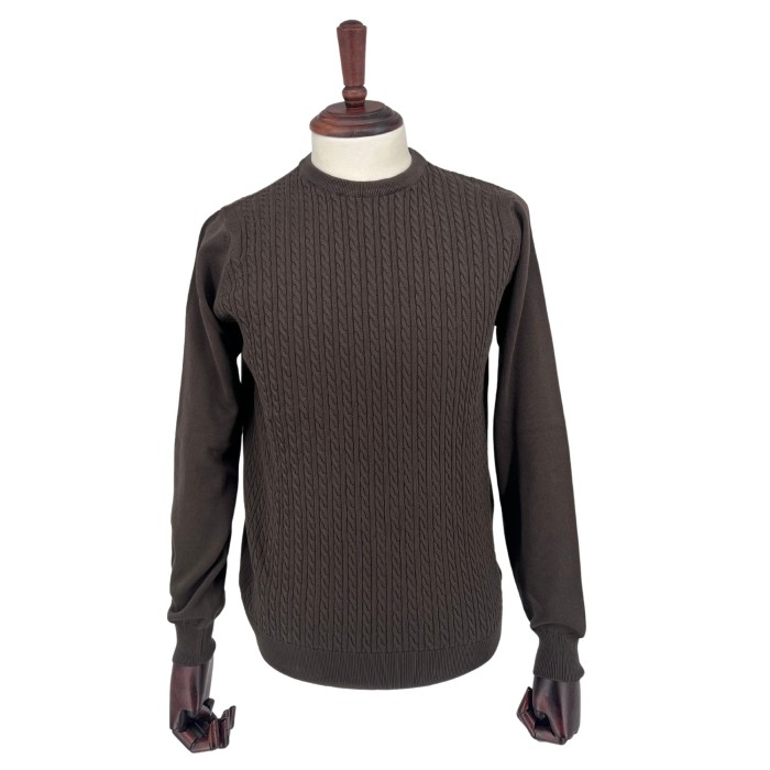 Sweter warkocz brąz okrągły dekolt