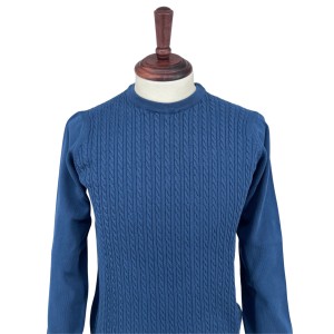 Sweter warkocz niebieski okrągły dekolt