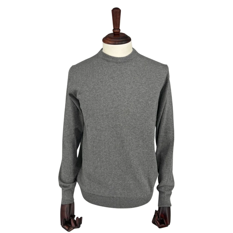 Sweter szary gładki okrągły dekolt