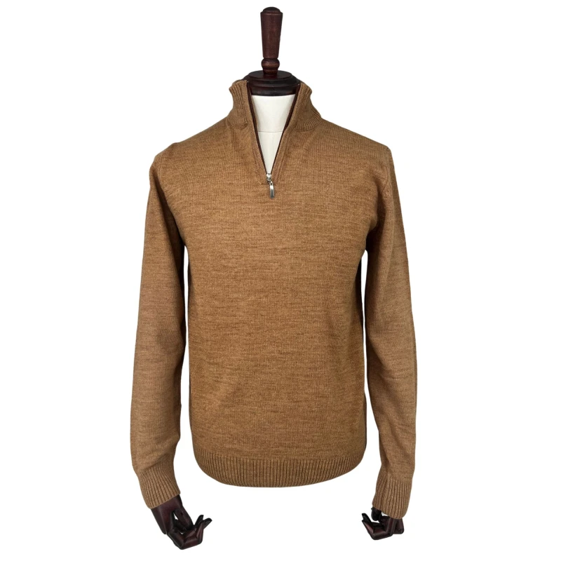 Sweter polo camel