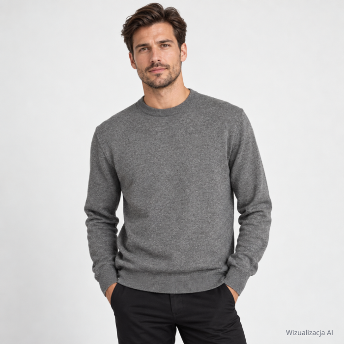 Sweter szary gładki okrągły dekolt