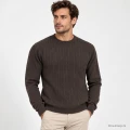 Sweter warkocz brąz okrągły dekolt
