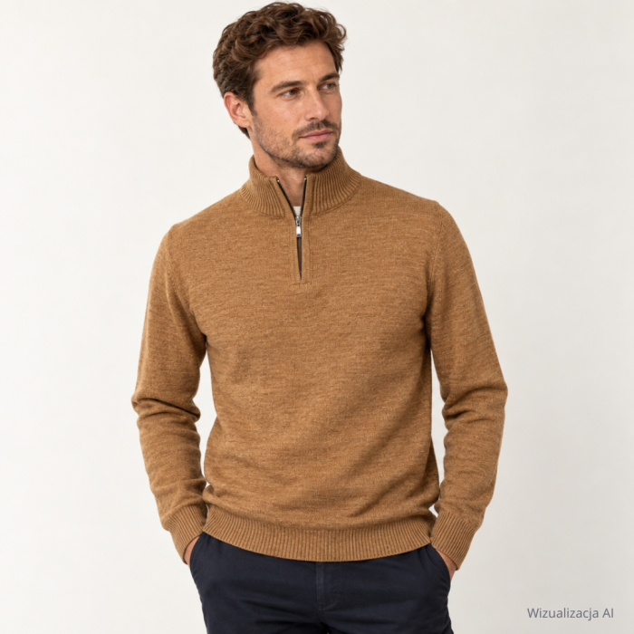 Sweter polo camel
