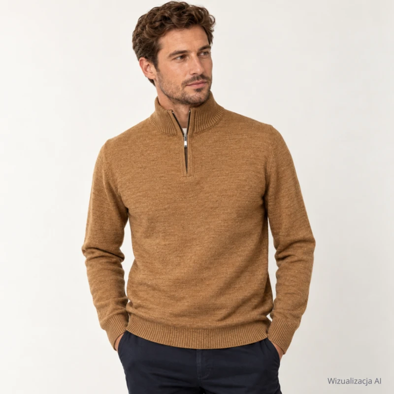 Sweter polo camel