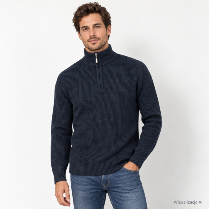Sweter polo granat prążek