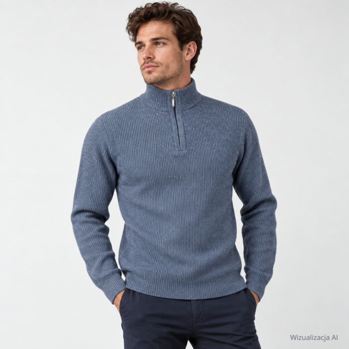 Sweter polo niebieski prążek