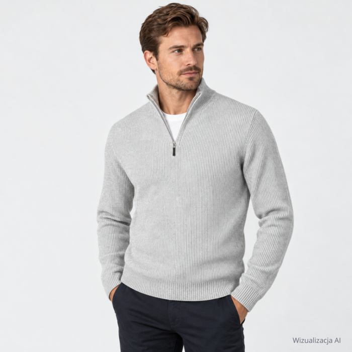 Sweter polo szary prążek