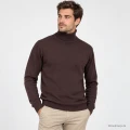 Sweter bawełniany z golfem brązowy