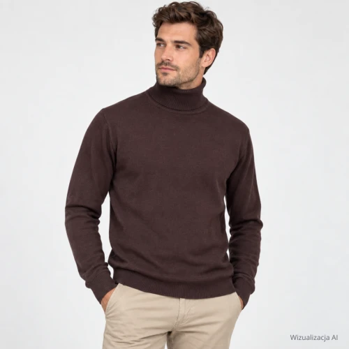 Sweter bawełniany z golfem brązowy