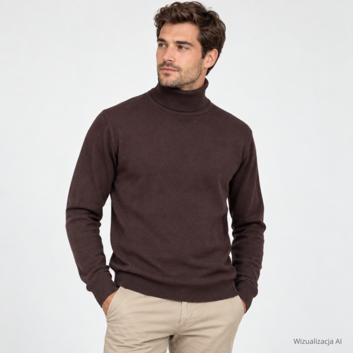 Sweter bawełniany z golfem brązowy