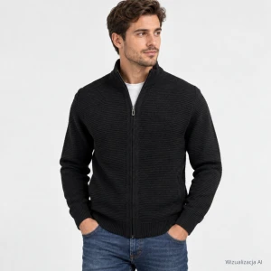 Sweter rozpinany z wełną czarny
