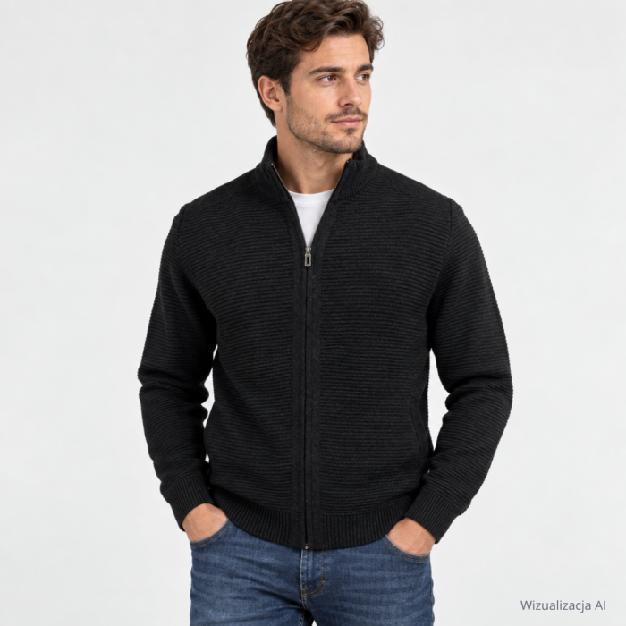Sweter rozpinany czarny prążek