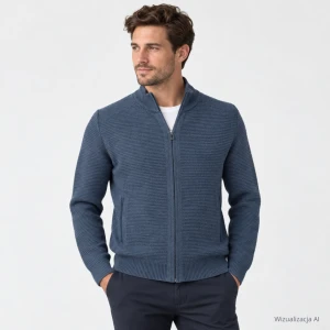 Sweter rozpinany z wełną niebieski
