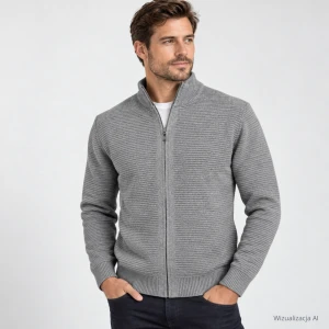 Sweter rozpinany z wełną szary