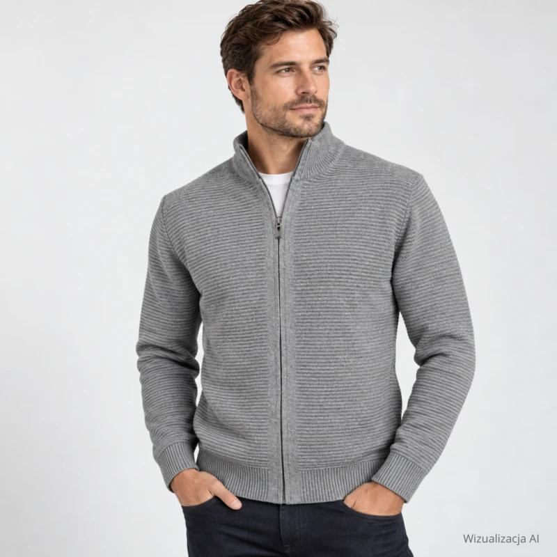 Sweter rozpinany szary prążek
