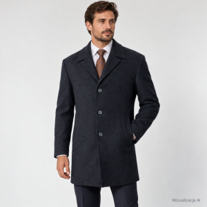 Krótki płaszcz w granatową jodełkę