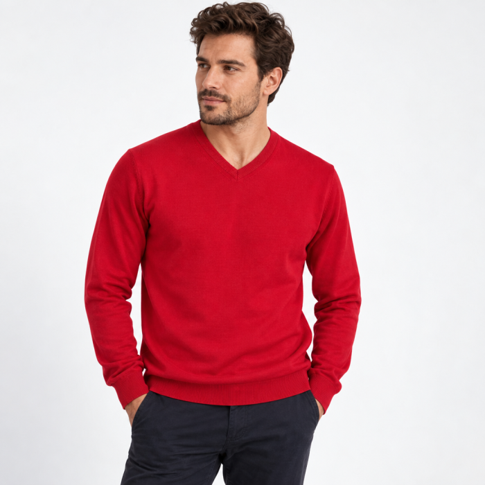 Sweter bawełniany z dekoltem w serek