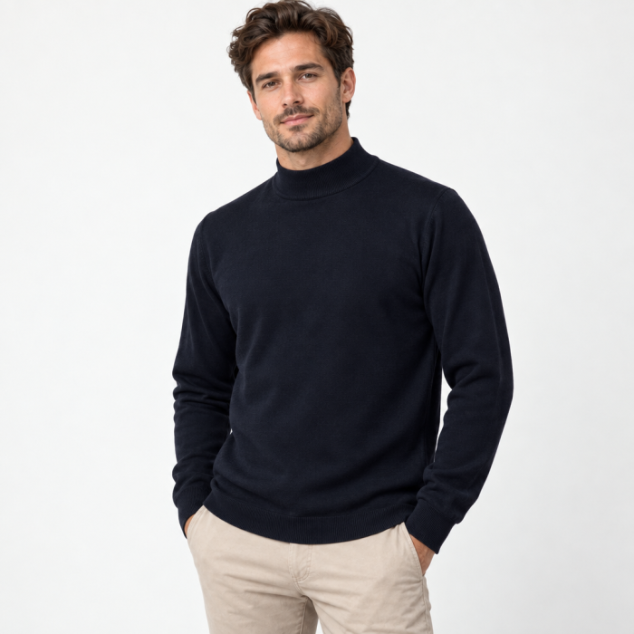 Sweter bawełniany półgolf granatowy