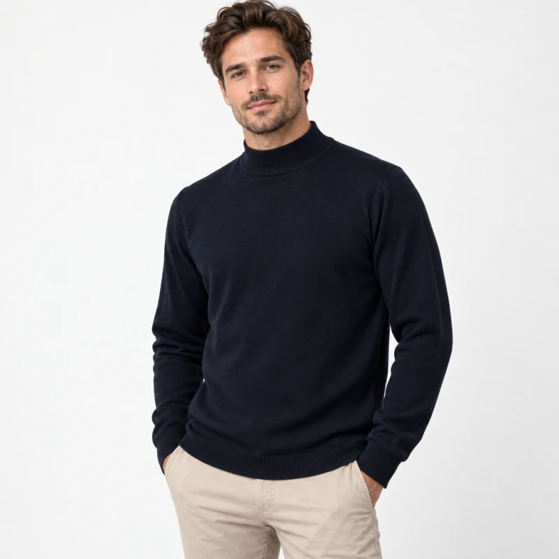 Sweter bawełniany półgolf granatowy