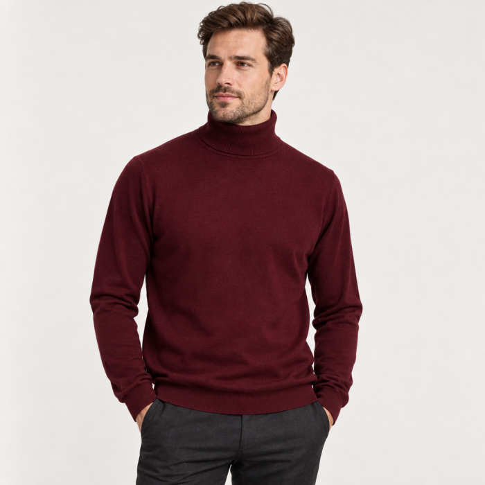 Sweter bawełniany z golfem bordowy