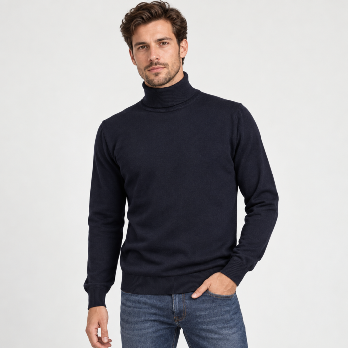 Sweter bawełniany z golfem granatowy