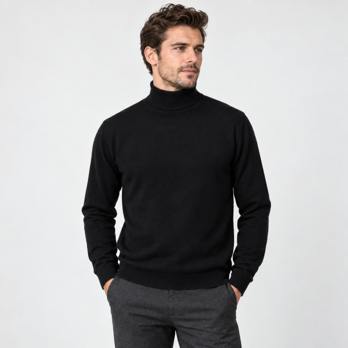 Sweter bawełniany z golfem czarny