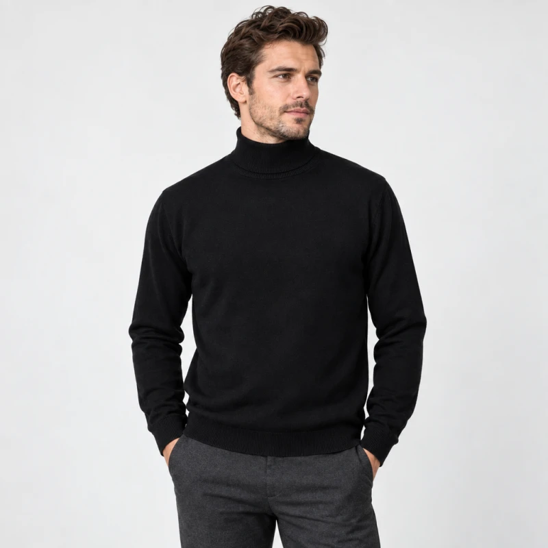 Sweter bawełniany z golfem czarny