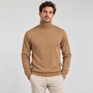 Sweter bawełniany z golfem camel