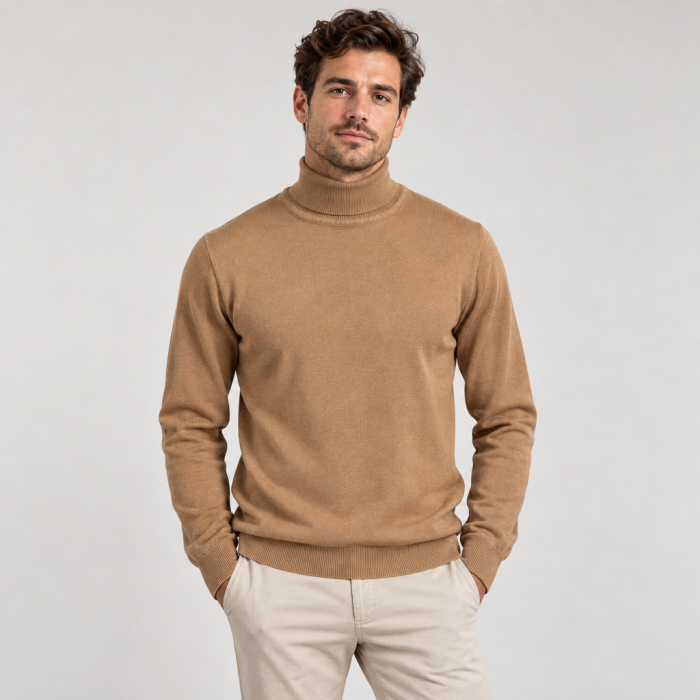 Sweter bawełniany z golfem camel
