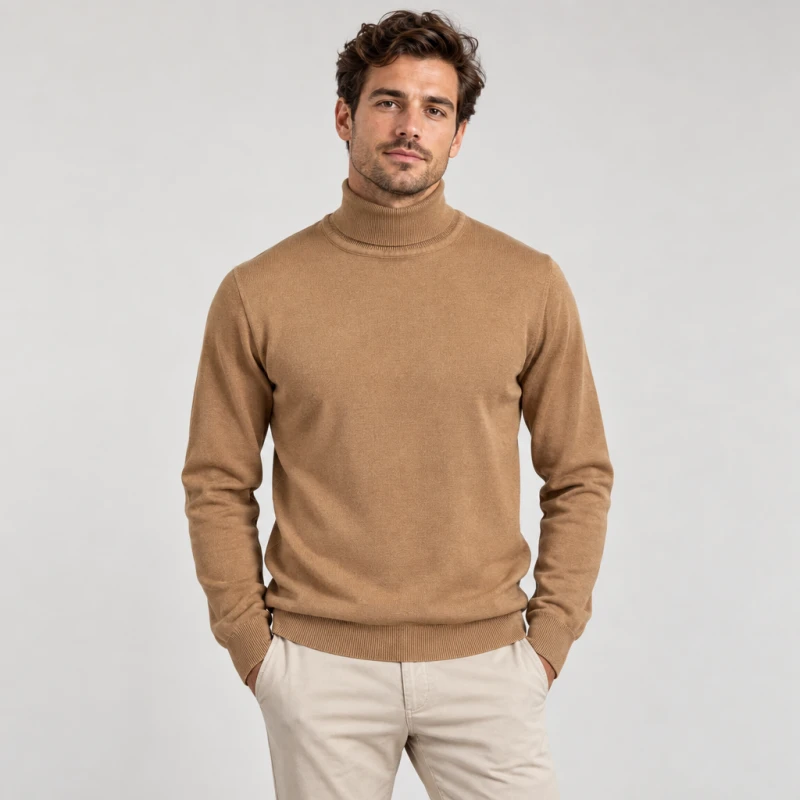 Sweter bawełniany z golfem camel