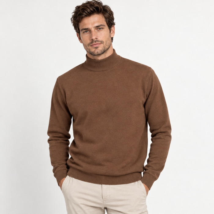 Sweter bawełniany półgolf camel
