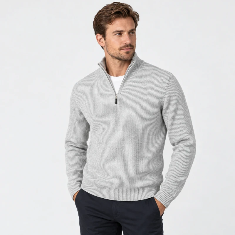 Sweter polo szary prążek