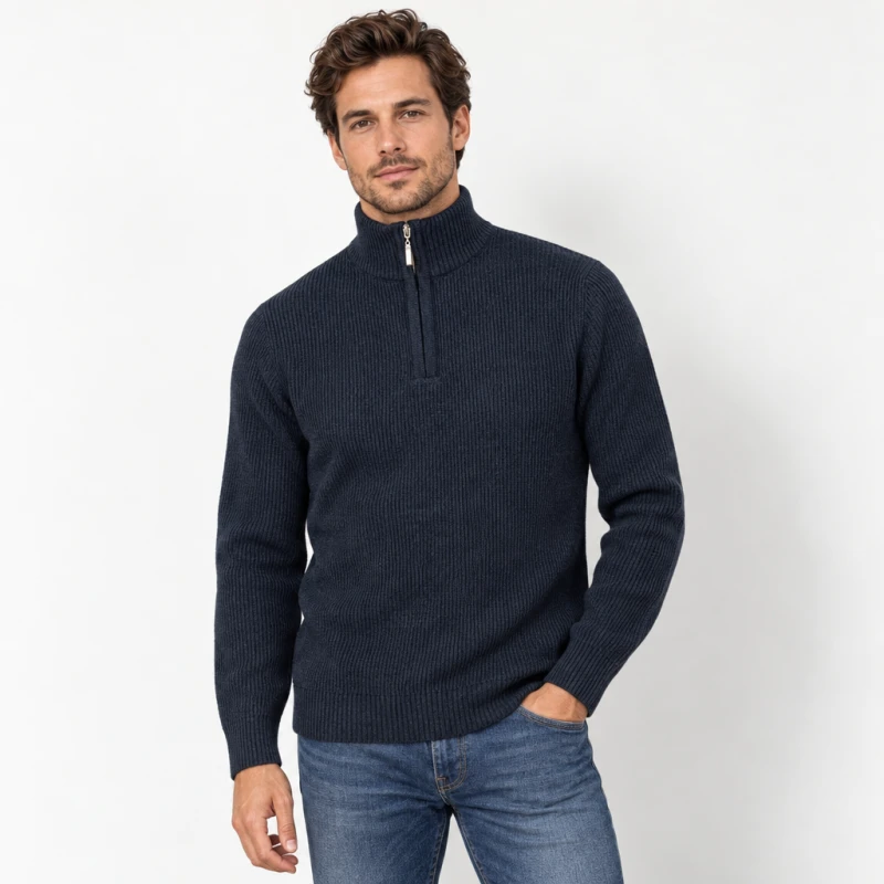 Sweter polo granat prążek