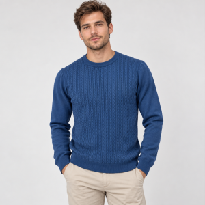 Sweter sweter warkocz niebieski okrągły dekolt
