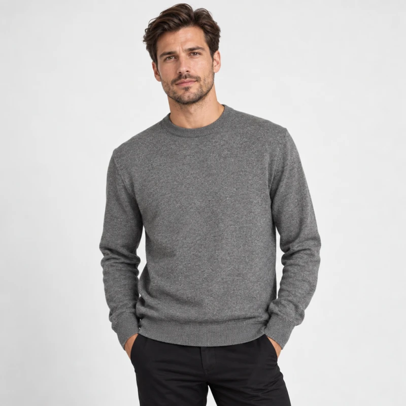 Sweter szary gładki okrągły dekolt
